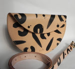 Load image into Gallery viewer, Large Slim Handmade Leather Halfmoon Crossbody Bag - Hand Painted Leopard
