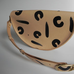 XL Handmade Leather Halfmoon Shoulder Bag - Painted Leopard