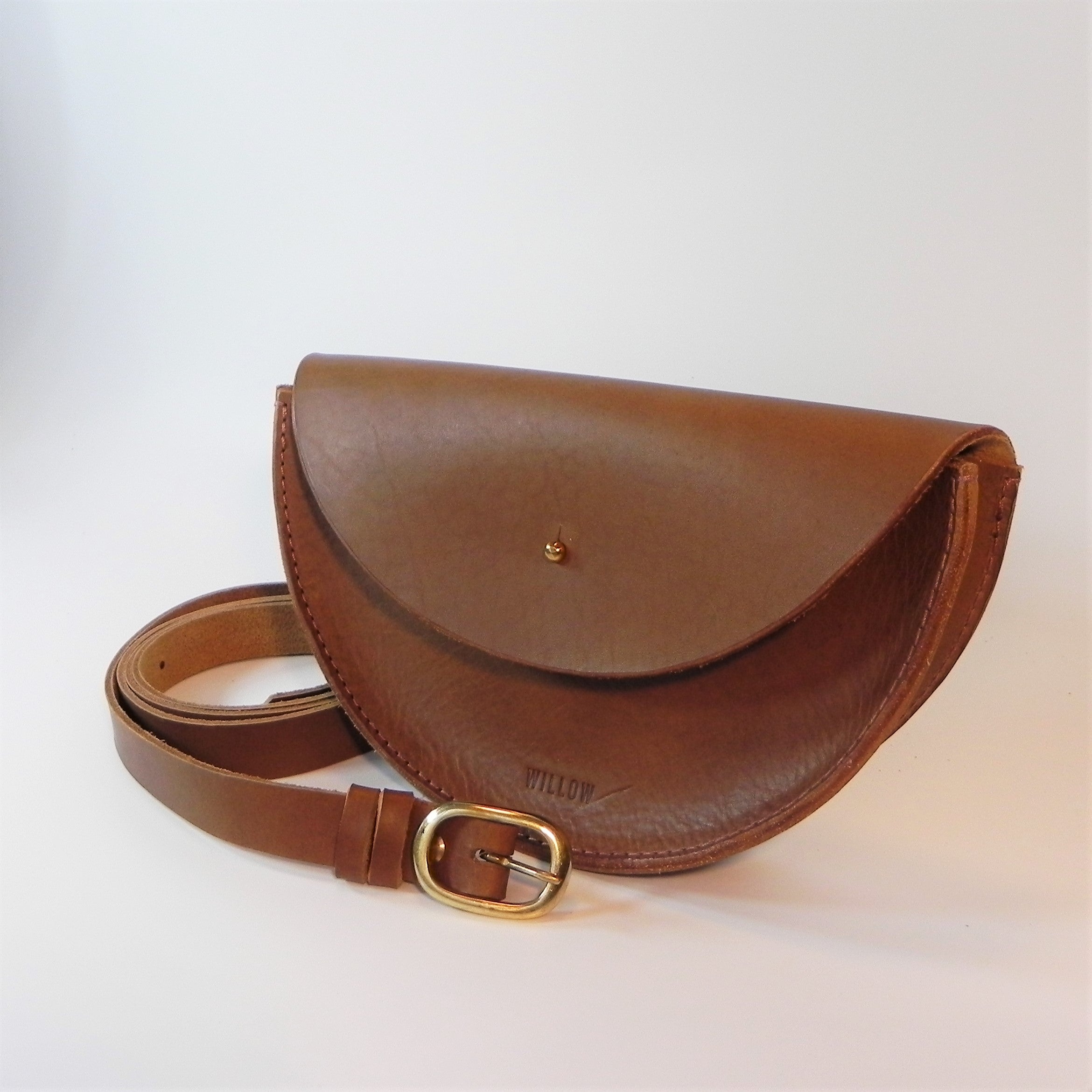 Large Handmade Leather Halfmoon Crossbody Bag - Smooth