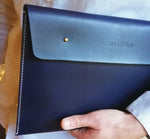 Load image into Gallery viewer, Handmade Leather Personalised Document Case - Navy Hand Dyed
