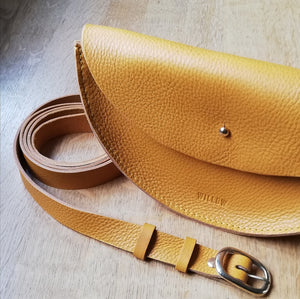 Small Handmade Leather Halfmoon Crossbody Bag - Textured