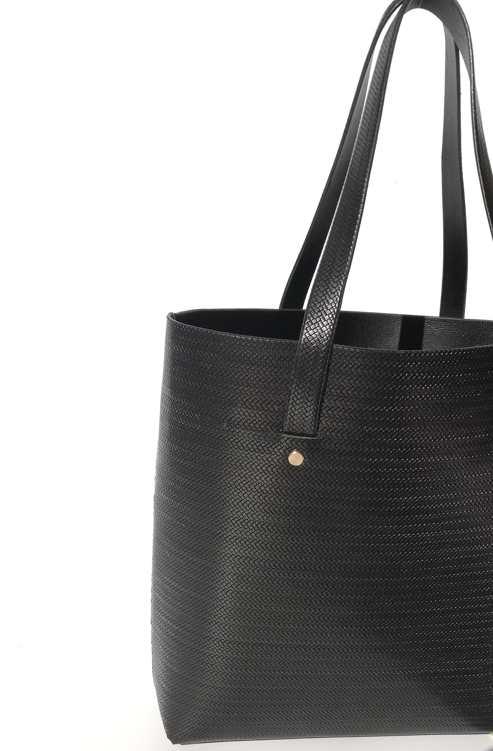 Seconds- Handmade leather Black Tote Bag - Cut Weave
