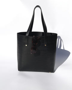 Handmade leather Black Tote Bag - Cut Weave