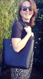 Load image into Gallery viewer, Handmade leather Black Tote Bag - Cut Weave
