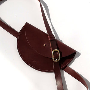 Large Slim Handmade Leather Halfmoon Crossbody Bag Smooth