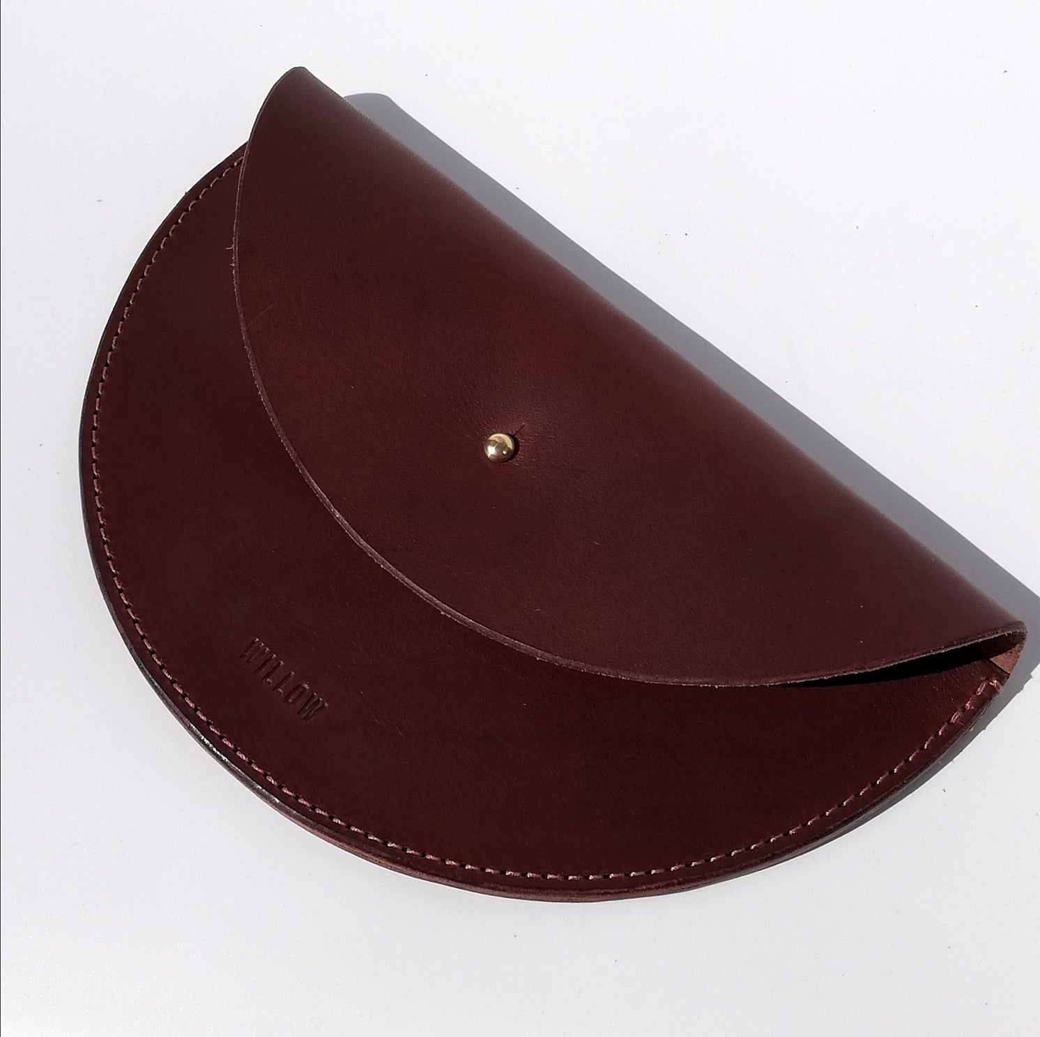 Small Slim Handmade Leather Halfmoon Crossbody Bag - Smooth
