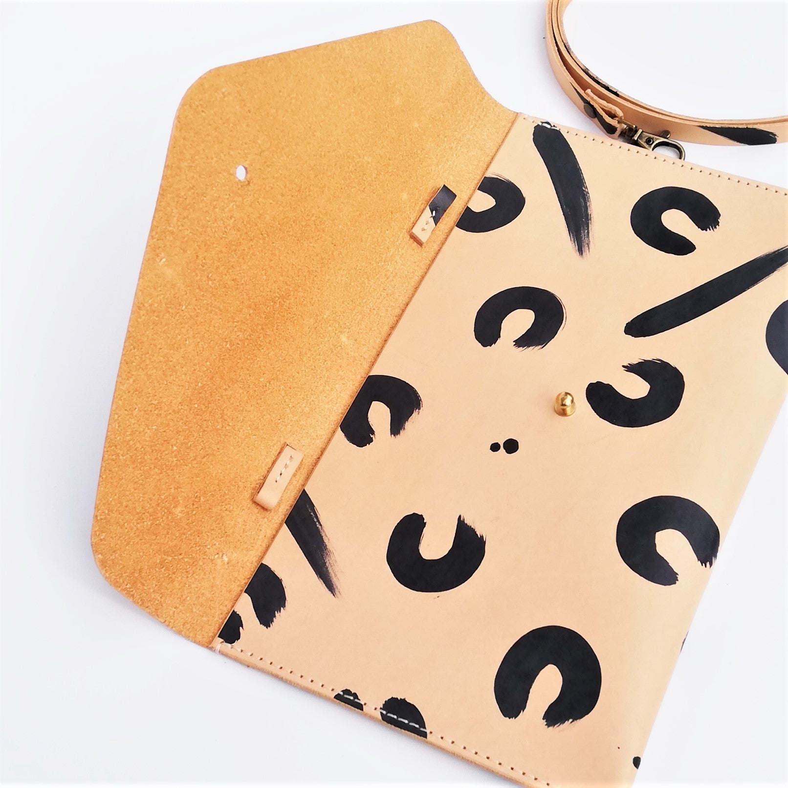 Handmade leather Leopard Shoulder/Clutch Bag - Hand Painted