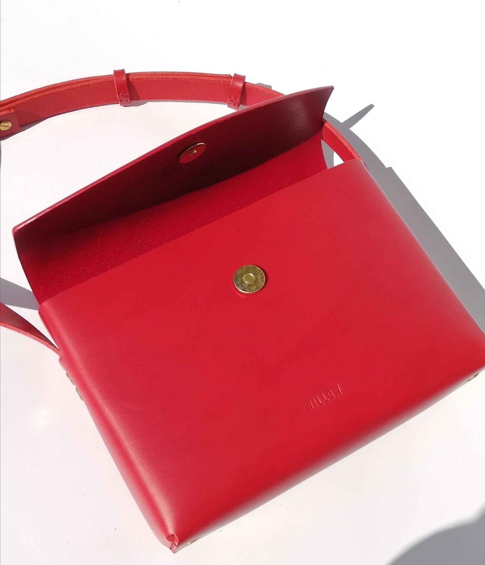 Handmade Leather Stitchless Satchel Shoulder Bag - Candy Red