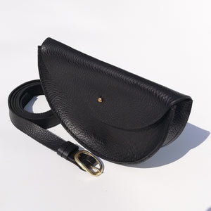 Small Handmade Leather Halfmoon Crossbody Bag - Textured