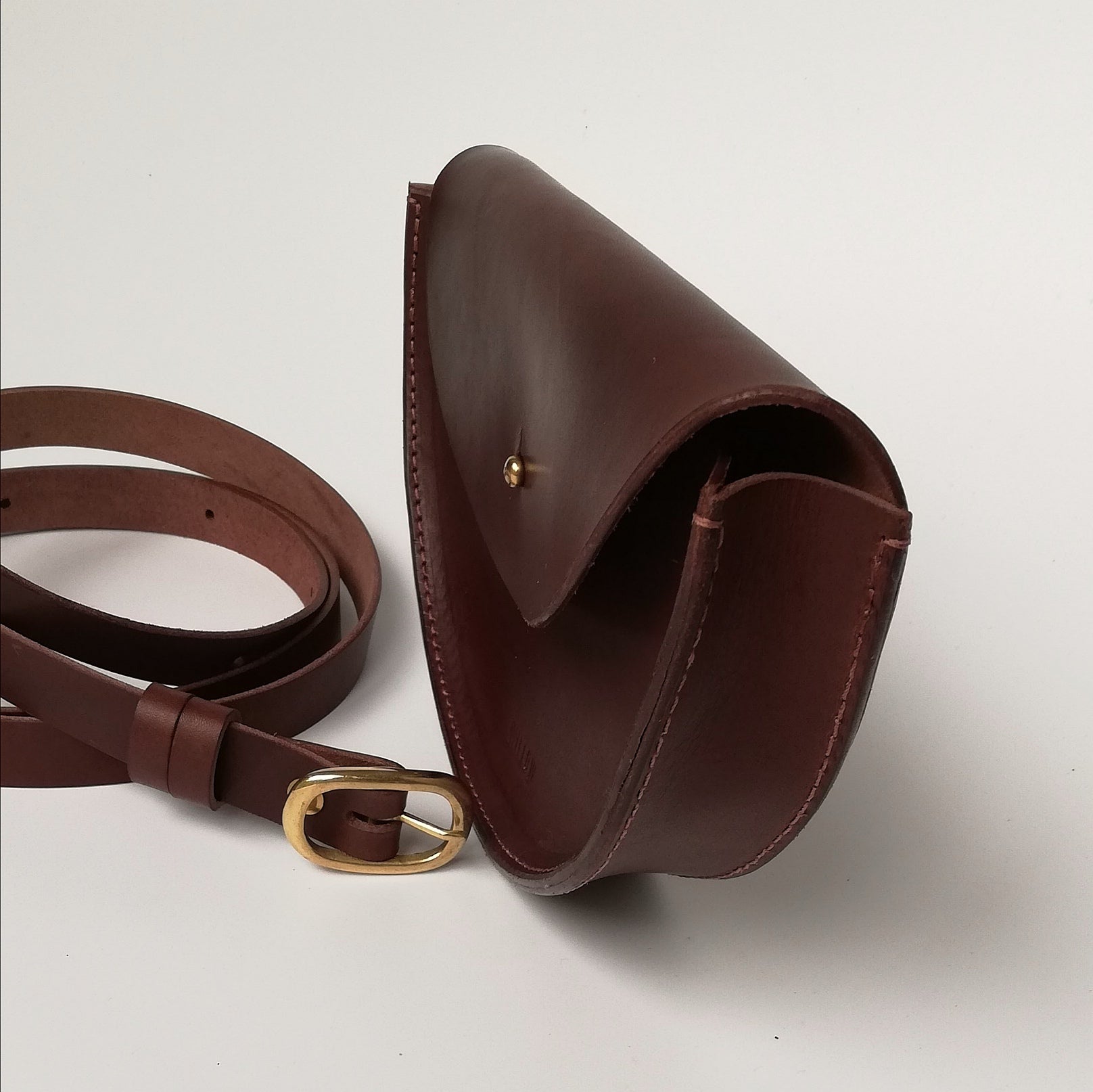 Small Handmade Leather Halfmoon Crossbody Bag - Smooth