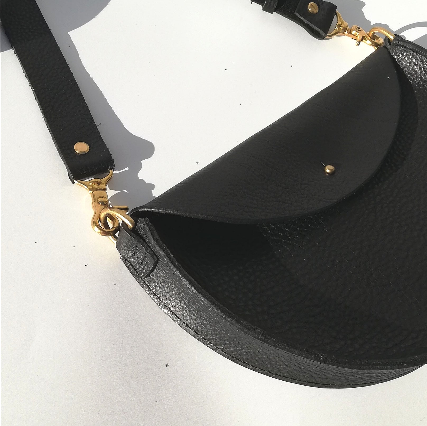 Handmade Leather Large Shoulder Bag - Black