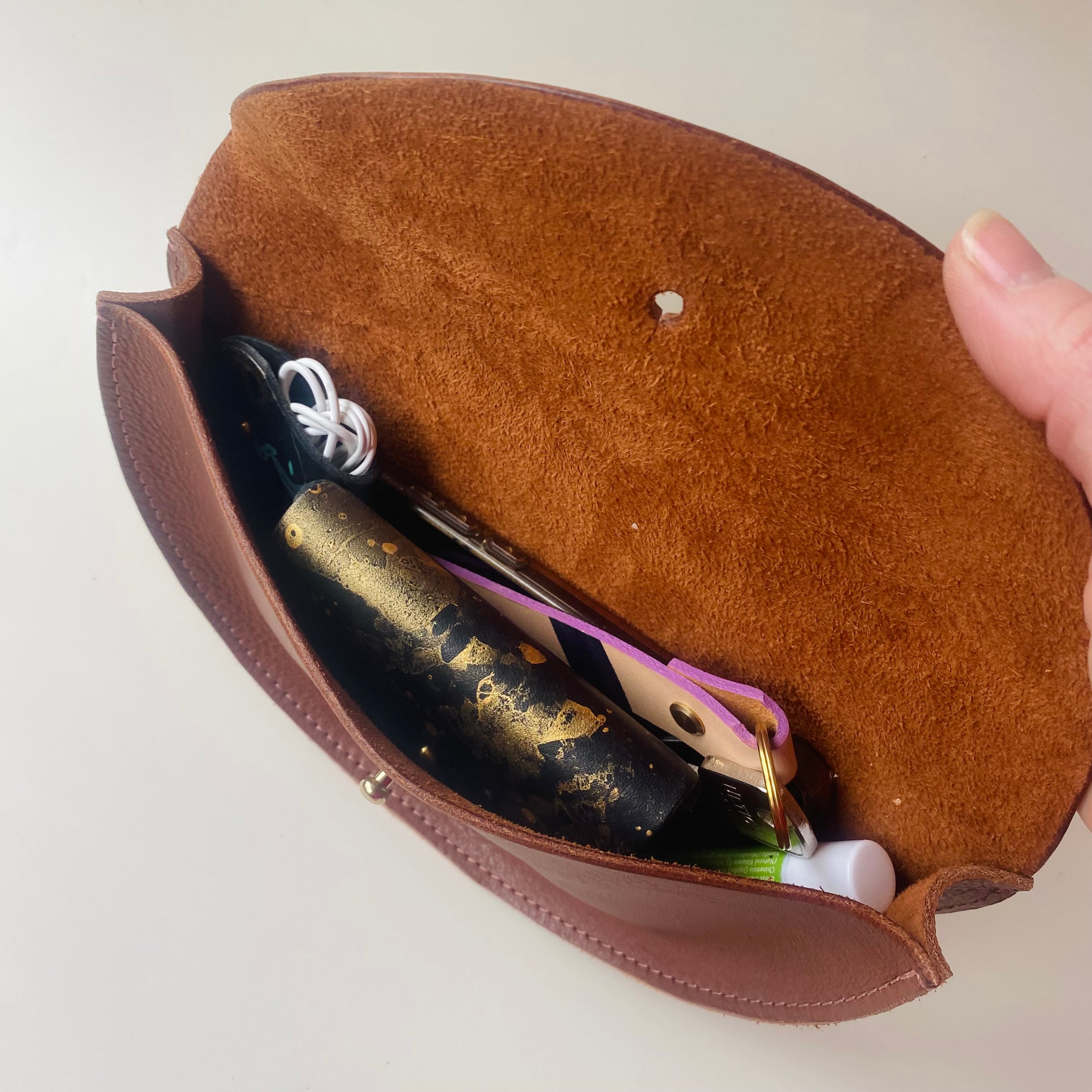 Small Handmade Leather Halfmoon Crossbody Bag - Smooth