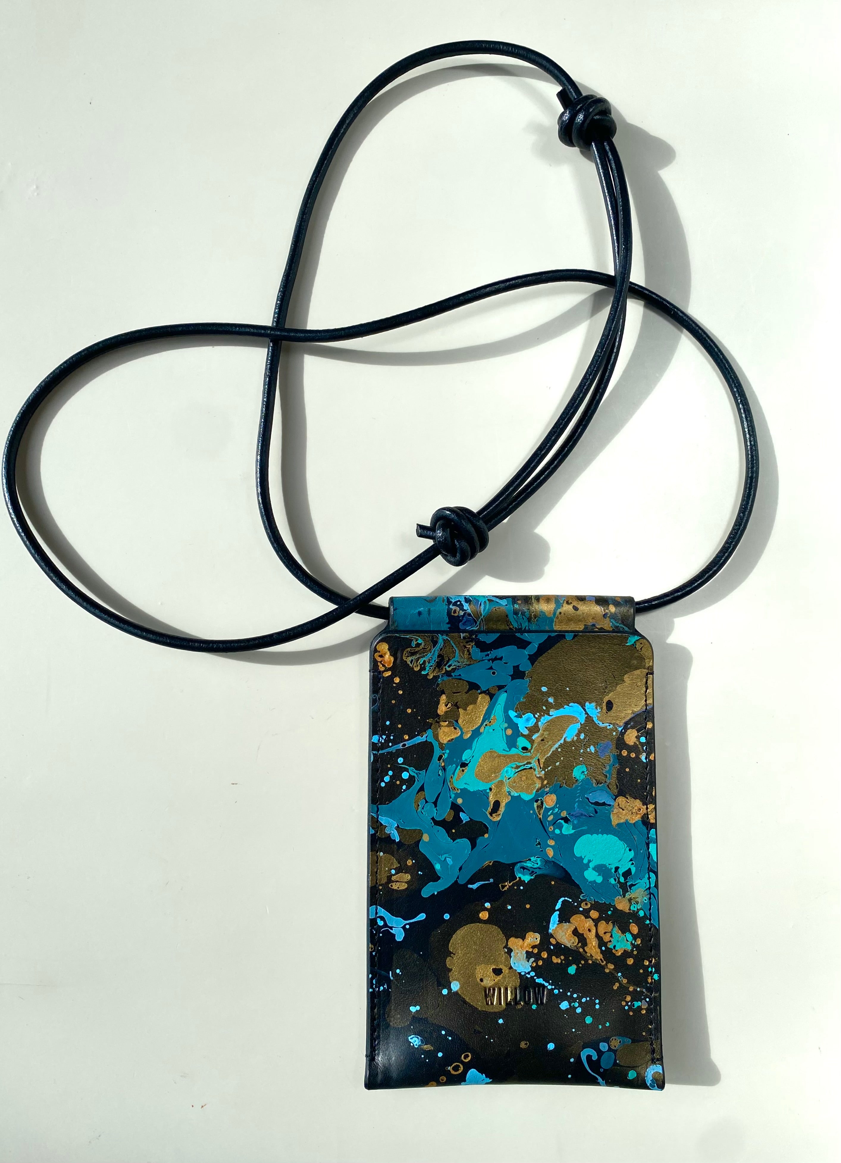 Handmade Leather Marbled Phone Carrier - Personalisation available