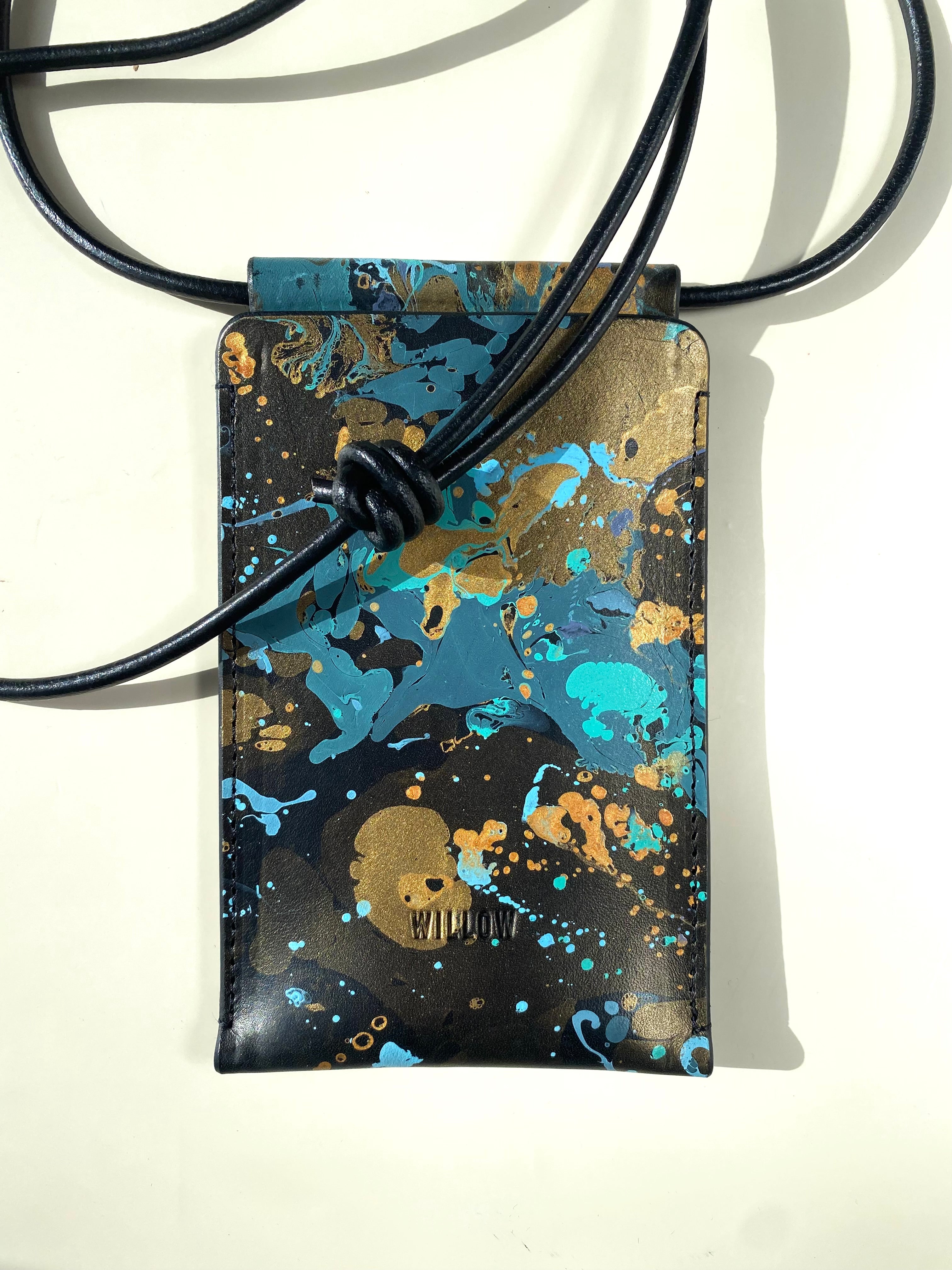 Handmade Leather Marbled Phone Carrier - Personalisation available