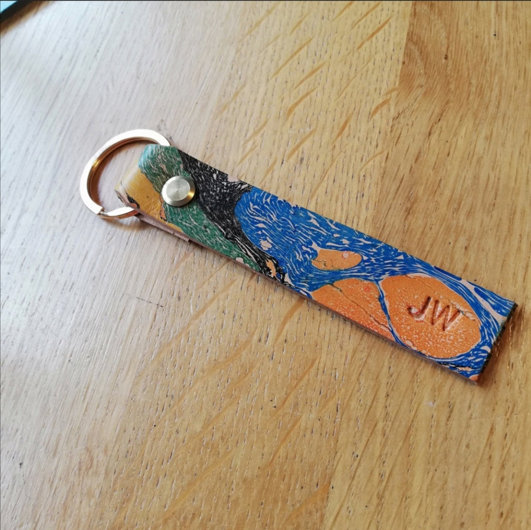 Handmade Leather Marbled Keyring - Personalisation Available