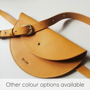 Small Slim Handmade Leather Halfmoon Crossbody Bag - Textured